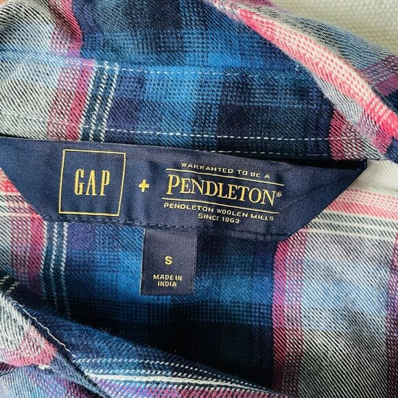 Gap Pendleton Flannel Shirt Boyfriend Fit Button Down Pink Blue Comfy Size Small - Picture 8 of 12